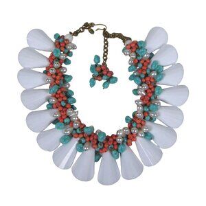 Julie Rubano Necklace Statement Chunky Lucite Imitation Pearl Cluster Bib 13 in